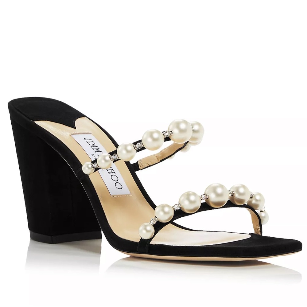 Jimmy Choo Amara 85 size 38.5 - black suede with faux pearls NWT